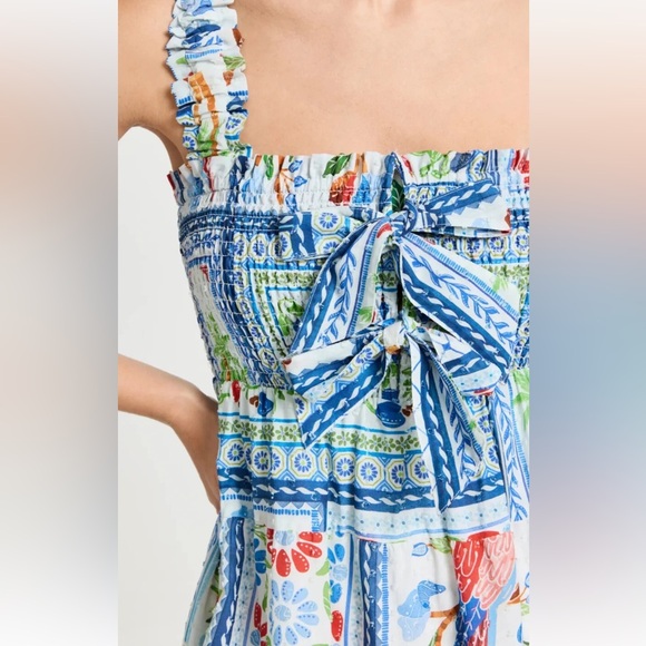 Farm Rio Anthropologie Tropical Tiles Maxi Dress Smocked Print Ruffle - Picture 5 of 7